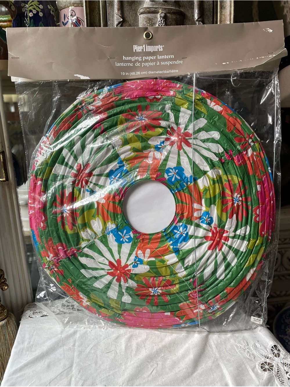 Vintage Pier One floral paper lantern bright flowers